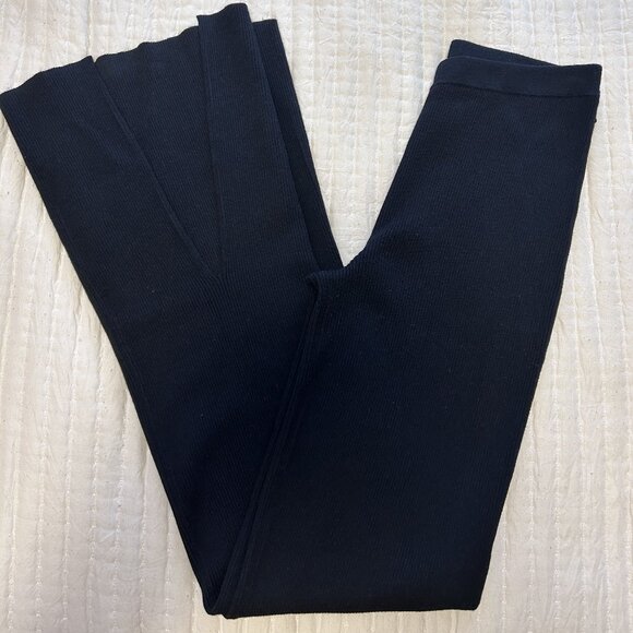 Intermix Stretch Knit Flare Ribbed Trousers with Front Slit - Picture 5 of 12